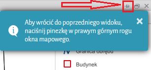 Widok fragmentu portalu z zaznaczonym czerwoną strzałką miejscem występowania pinezki